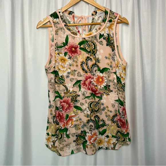 Carmen Marc Valvo Pink Floral Mixed Media Sleeveless Blouse - size Small - Picture 2 of 10